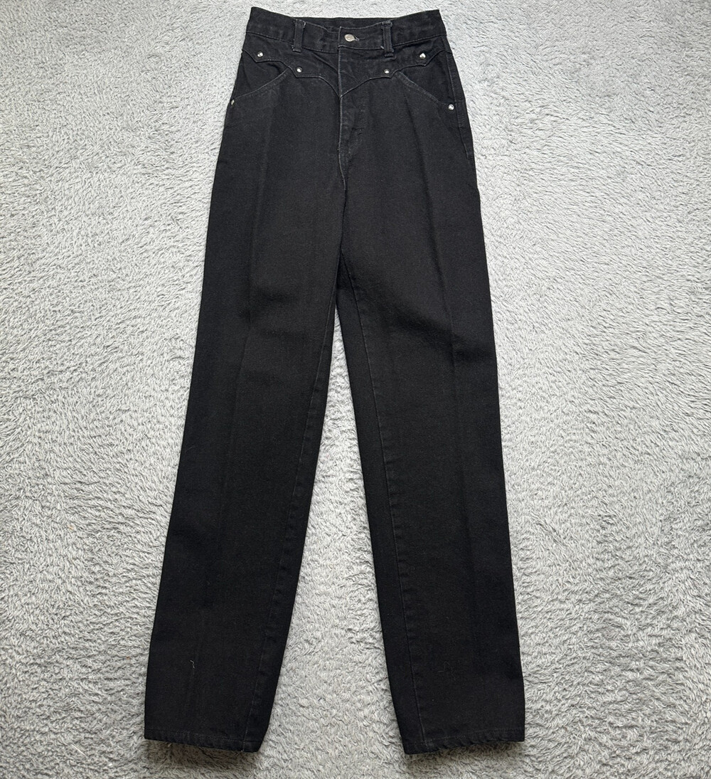 Vintage 90s Roper Jeans Womens 3/4 24x31.5 Black Western Rodeo Square Dance USA